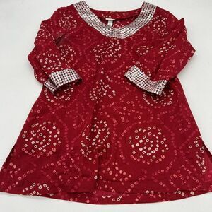 Calypso St Barth Target Red Tunic Top Blouse Embellished Sequin V-neck Boho XS
